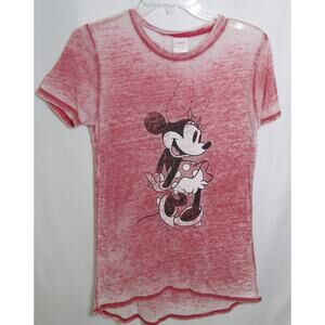 Disney MINNIE MOUSE T Shirt Size XS Women Short Sleeve Burnout Red White